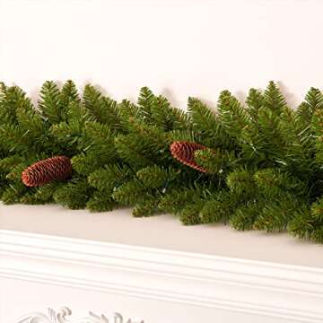 AMERZEST 9 FT Christmas Garland Pre-lit 70 LED Lights Holiday Artificial Decor for Stairs Mantle Door Indoor Outdoor Garland with Battery Operated Timer