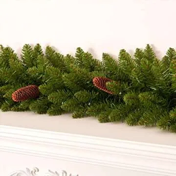 AMERZEST 9 FT Christmas Garland Pre-lit 70 LED Lights Holiday Artificial Decor for Stairs Mantle Door Indoor Outdoor Garland with Battery Operated Timer