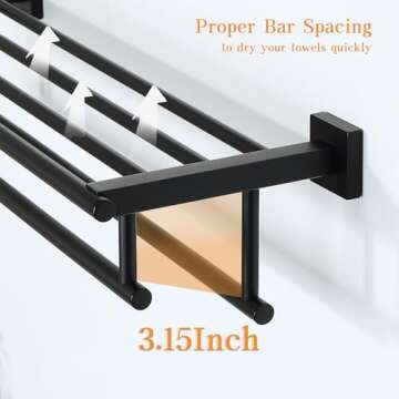 Alise Towel Rack for Bathroom and Lavatory,24 Inch Tower Holder Towel Hanger with Double Towel Bars for Bath Wall,Wall Mount SUS304 Stainless Steel Tower Shelf Matte Black,GZ8000-B