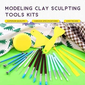 Swpeet 22Pcs Modeling Clay Sculpting Tools Kits, Ball Stylus Tool, Pottery Tools, Rubber Tip Pens, Plastic Clay Tools,Clay Needle for Making Modeling Clay Cake Fondant Decoration