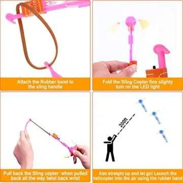 lpvoqpth 25 Sets LED Flying Set, 25 Slingshot+25 Glow Helicopter-50 Pcs, Flying Toy Outdoor Toys Glow in The Dark Party Supplies Party Favors for Kids 8-12,4-8