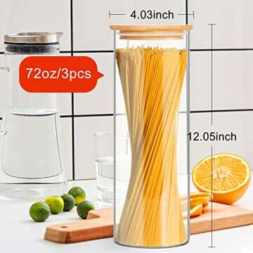 BGraceyy Glass Jars with Bamboo Lids, 72oz 3Pcs Kitchen Glass Containers with Bamboo Lids, Airtight Glass Pantry Storage Containers with Lids for Spaghetti, Pasta, Rice, Nuts, Flour, Bean, Dry Foods
