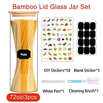 BGraceyy Glass Jars with Bamboo Lids, 72oz 3Pcs Kitchen Glass Containers with Bamboo Lids, Airtight Glass Pantry Storage Containers with Lids for Spaghetti, Pasta, Rice, Nuts, Flour, Bean, Dry Foods