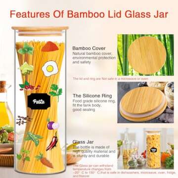 BGraceyy Glass Jars with Bamboo Lids, 72oz 3Pcs Kitchen Glass Containers with Bamboo Lids, Airtight Glass Pantry Storage Containers with Lids for Spaghetti, Pasta, Rice, Nuts, Flour, Bean, Dry Foods
