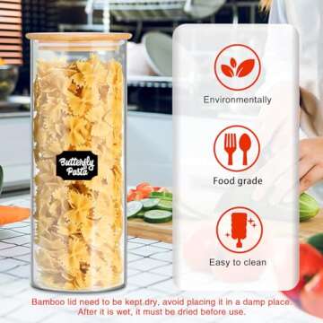 BGraceyy Glass Jars with Bamboo Lids, 72oz 3Pcs Kitchen Glass Containers with Bamboo Lids, Airtight Glass Pantry Storage Containers with Lids for Spaghetti, Pasta, Rice, Nuts, Flour, Bean, Dry Foods