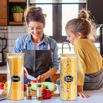 BGraceyy Glass Jars with Bamboo Lids, 72oz 3Pcs Kitchen Glass Containers with Bamboo Lids, Airtight Glass Pantry Storage Containers with Lids for Spaghetti, Pasta, Rice, Nuts, Flour, Bean, Dry Foods