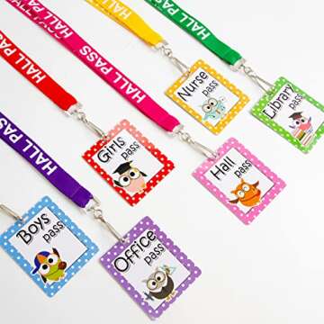 Hall Passes Lanyards Set of 6 School Classroom Owl Decor Library Office Nurse Boy Girl