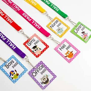 Hall Passes Lanyards Set of 6 School Classroom Owl Decor Library Office Nurse Boy Girl