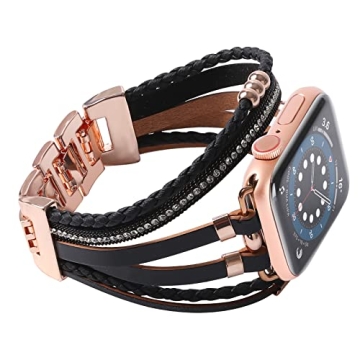 WONMILLE Posh Leather Bands - Stylish Multi-Layer Watch Band for Women Compatible with Apple Watch 3...