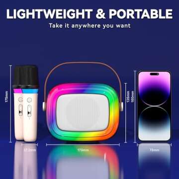 Karaoke Machine with 2 Wireless Microphone, Mini Portable Bluetooth Speaker with Colorful Lights for Kids and Adults, Gifts Toys for Girls and Boys 4, 5, 6, 7, 8, 9, 10 +Year Old Birthday Party Family