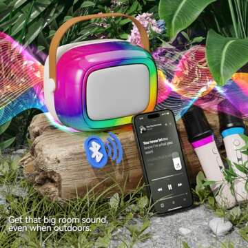 Karaoke Machine with 2 Wireless Microphone, Mini Portable Bluetooth Speaker with Colorful Lights for Kids and Adults, Gifts Toys for Girls and Boys 4, 5, 6, 7, 8, 9, 10 +Year Old Birthday Party Family