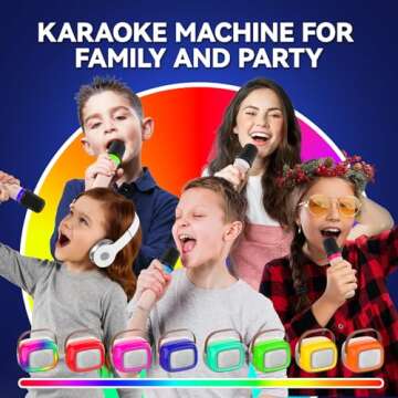 Karaoke Machine with 2 Wireless Microphone, Mini Portable Bluetooth Speaker with Colorful Lights for Kids and Adults, Gifts Toys for Girls and Boys 4, 5, 6, 7, 8, 9, 10 +Year Old Birthday Party Family