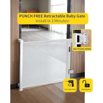 dearlomum Punch-Free Install Retractable Baby Gate, Mesh Baby Gate or Mesh Dog Gate,33" Tall,Extends...