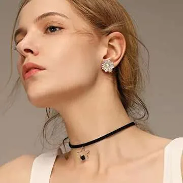 Clip On AB Iridescent Crystal Earrings for Women - PeriFairy Multicolor Snowflake Geometric Wedding Statement Non Pierced Earrings Gold Jewelry