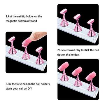 JUSTOTRY 2 Sets Pink Nail Stand for Press on Nails Display, Magnetic Fake Nails Holder for Painting ...