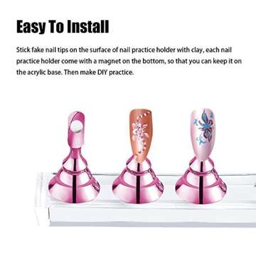 JUSTOTRY 2 Sets Pink Nail Stand for Press on Nails Display, Magnetic Fake Nails Holder for Painting Nails Practices, Beginner Acrylic Nail Art Kit Accessories, Nail Salon Equipment and Decor