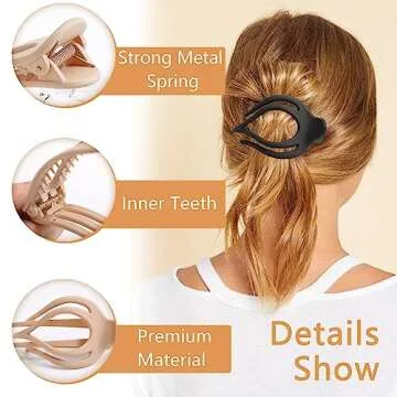 Waimemoya 12 Pack Flat Hair Clips, French Design, Alligator Hair Clips for Women, Oval Barrette Jaw Clips, Strong Hold Side Hair Clamps , Matte Claw Clips for Thick Hair, Various Natural Shades