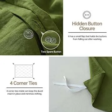 Simple&Opulence French Linen Duvet Cover Set 104"x 92"- 3 Pieces (1 Comforter Cover,2 Pillowcases)-Natural Flax Cotton Blend-Solid Color Breathable Farmhouse Bedding-Forest Green, King