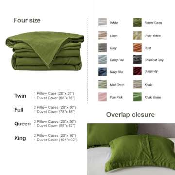 Simple&Opulence French Linen Duvet Cover Set 104"x 92"- 3 Pieces (1 Comforter Cover,2 Pillowcases)-Natural Flax Cotton Blend-Solid Color Breathable Farmhouse Bedding-Forest Green, King