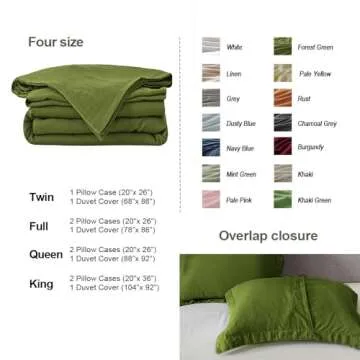 Simple&Opulence French Linen Duvet Cover Set 104"x 92"- 3 Pieces (1 Comforter Cover,2 Pillowcases)-Natural Flax Cotton Blend-Solid Color Breathable Farmhouse Bedding-Forest Green, King