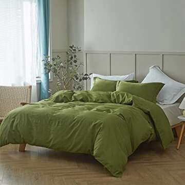 Simple&Opulence French Linen Duvet Cover Set 104"x 92"- 3 Pieces (1 Comforter Cover,2 Pillowcases)-Natural Flax Cotton Blend-Solid Color Breathable Farmhouse Bedding-Forest Green, King