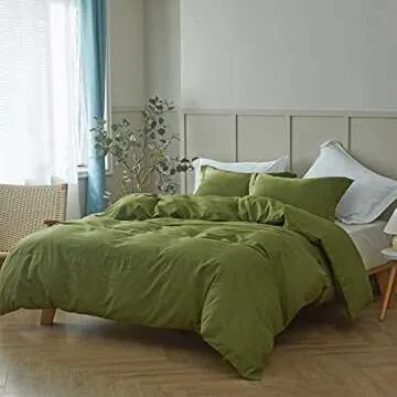 Simple&Opulence French Linen Duvet Cover Set 104"x 92"- 3 Pieces (1 Comforter Cover,2 Pillowcases)-Natural Flax Cotton Blend-Solid Color Breathable Farmhouse Bedding-Forest Green, King