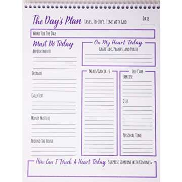 The Day's Plan Daily Christian Organizer for Tasks, To Do's, Groceries, and Time with God 10x8 Spiral Bound 51 pages
