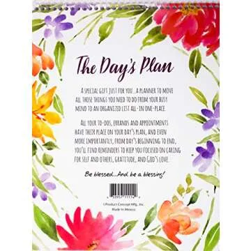 The Day's Plan Daily Christian Organizer for Tasks, To Do's, Groceries, and Time with God 10x8 Spiral Bound 51 pages