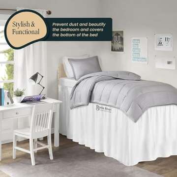 Banke Bihari Collection Dorm Room Dust Ruffled Bed Skirt, College Skirt Twin XL, 100% Microfiber Ext...
