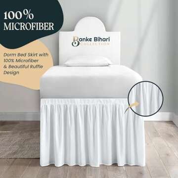 Banke Bihari Collection Dorm Room Dust Ruffled Bed Skirt, College Skirt Twin XL, 100% Microfiber Extra Long White 30 inch Drop (BB-DBS-23)