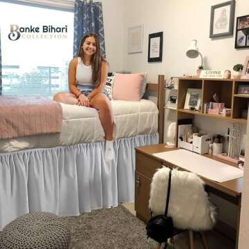 Banke Bihari Collection Dorm Room Dust Ruffled Bed Skirt, College Skirt Twin XL, 100% Microfiber Extra Long White 30 inch Drop (BB-DBS-23)