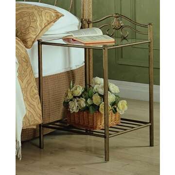 Coaster Home Furnishings Sydney Traditional Wood 1-Shelf Bedroom Nightstand Bedside Table Organizer Unit Brushed Gold 300172