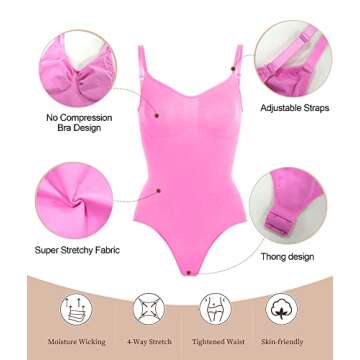 SHAPERX Women's Shapewear Bodysuit Tummy Control Body Shaper Seamless Sculpting Snatched Waist Body Suit，SZ5215-Pink-L/XL
