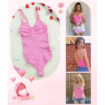 SHAPERX Women's Shapewear Bodysuit Tummy Control Body Shaper Seamless Sculpting Snatched Waist Body Suit，SZ5215-Pink-L/XL