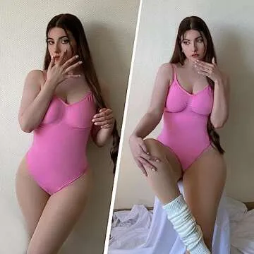 SHAPERX Women's Shapewear Bodysuit Tummy Control Body Shaper Seamless Sculpting Snatched Waist Body Suit，SZ5215-Pink-L/XL