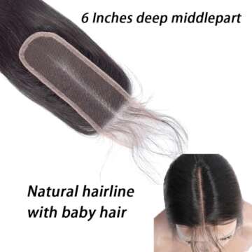 FEHOKA Brazilian 2x6 Human Hair Closure HD Transparent Straight 2x6 Lace Closure Middle part Closure With Baby Hair (12 inch, 2x6 Closure)