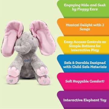 Dimple Kaia Peek A Boo Elephant Toy – Interactive Singing Stuffed Elephant Plush with Moving Ears – Musical Stuffed Animal for Kids, Girls, Boys, Toddlers Baby Toy -Easter Basket Stuffers for Toddler