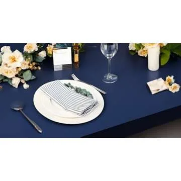 INFEI Plain Striped Cotton Linen Blended Dinner Cloth Napkins - Set of 12 (40 x 30 cm) - for Events & Home Use (Navy)