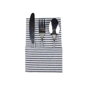 INFEI Plain Striped Cotton Linen Blended Dinner Cloth Napkins - Set of 12 (40 x 30 cm) - for Events & Home Use (Navy)