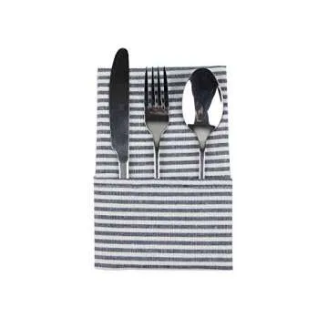 INFEI Plain Striped Cotton Linen Blended Dinner Cloth Napkins - Set of 12 (40 x 30 cm) - for Events & Home Use (Navy)