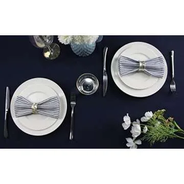 INFEI Plain Striped Cotton Linen Blended Dinner Cloth Napkins - Set of 12 (40 x 30 cm) - for Events & Home Use (Navy)