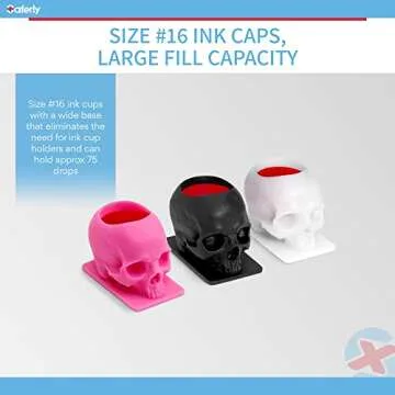 Saferly Skull Tattoo Ink Caps Cups for Tattooing, Disposable Pigment Holder with Base, Microblading Permanent Makeup Tattoo Supplies, Size #16 Large, Bag of 200, Pink
