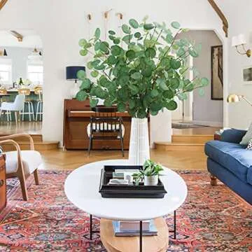 Agusbagli 6 Pcs Artificial Eucalyptus Leaves 28'' Tall Faux Silver Dollar Eucalyptus Leaf Branches Greenery Stems Decorations for Home Wedding Party Centerpieces Floral Arrangements