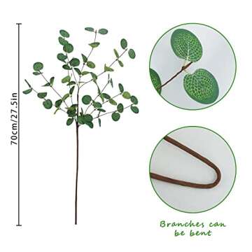 Agusbagli 6 Pcs Artificial Eucalyptus Leaves 28'' Tall Faux Silver Dollar Eucalyptus Leaf Branches Greenery Stems Decorations for Home Wedding Party Centerpieces Floral Arrangements