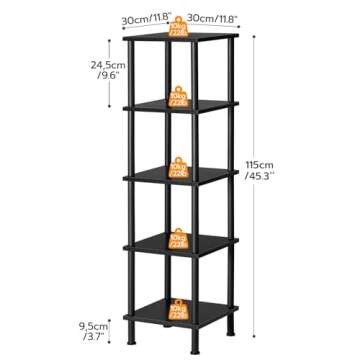 HOOBRO 5-Tier Corner Shelf Stand, Corner Square Rack Display Shelf, Tall Storage Rack Plant Stand, Corner Bookcase for Small Spaces, Living Room, Home Office, Kitchen, Black BK50CJ01