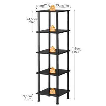 HOOBRO 5-Tier Corner Shelf Stand, Corner Square Rack Display Shelf, Tall Storage Rack Plant Stand, Corner Bookcase for Small Spaces, Living Room, Home Office, Kitchen, Black BK50CJ01