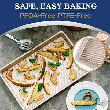 Nonstick Half Sheet Baking Pan by Ultra Cuisine – Food-Safe Coating, Warp & Scratch Resistant Texture for Airflow, & Carbon Steel Design Durable for Professional Quality Roasting, Size 13 x 18 inch