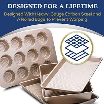 Nonstick Half Sheet Baking Pan by Ultra Cuisine – Food-Safe Coating, Warp & Scratch Resistant Texture for Airflow, & Carbon Steel Design Durable for Professional Quality Roasting, Size 13 x 18 inch