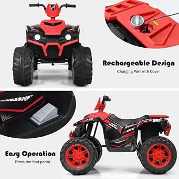 OLAKIDS 12V Kids Ride On ATV, 4 Wheeler Electric Vehicle for Toddlers, Battery Powered Motorized Quad Toy Car for Boys Girls with LED Lights, Music, Horn, High Low Speed, Soft Start (Red)