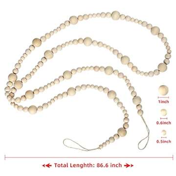GWHOLE 7.2 Ft Christmas Wooden Bead Garland Natural Prayer Beads for Christmas Tree Decor, Table Dec...